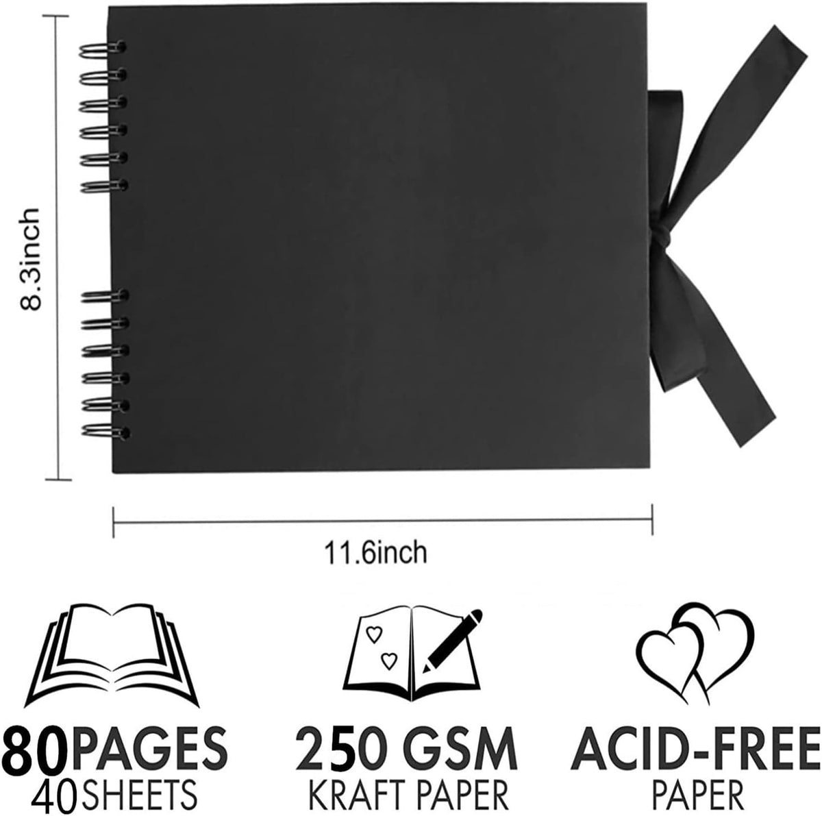 INNOCHEER Photo Album - Self Adhesive 80 Black Pages, Large Scrapbook Wedding Guest Book for DIY