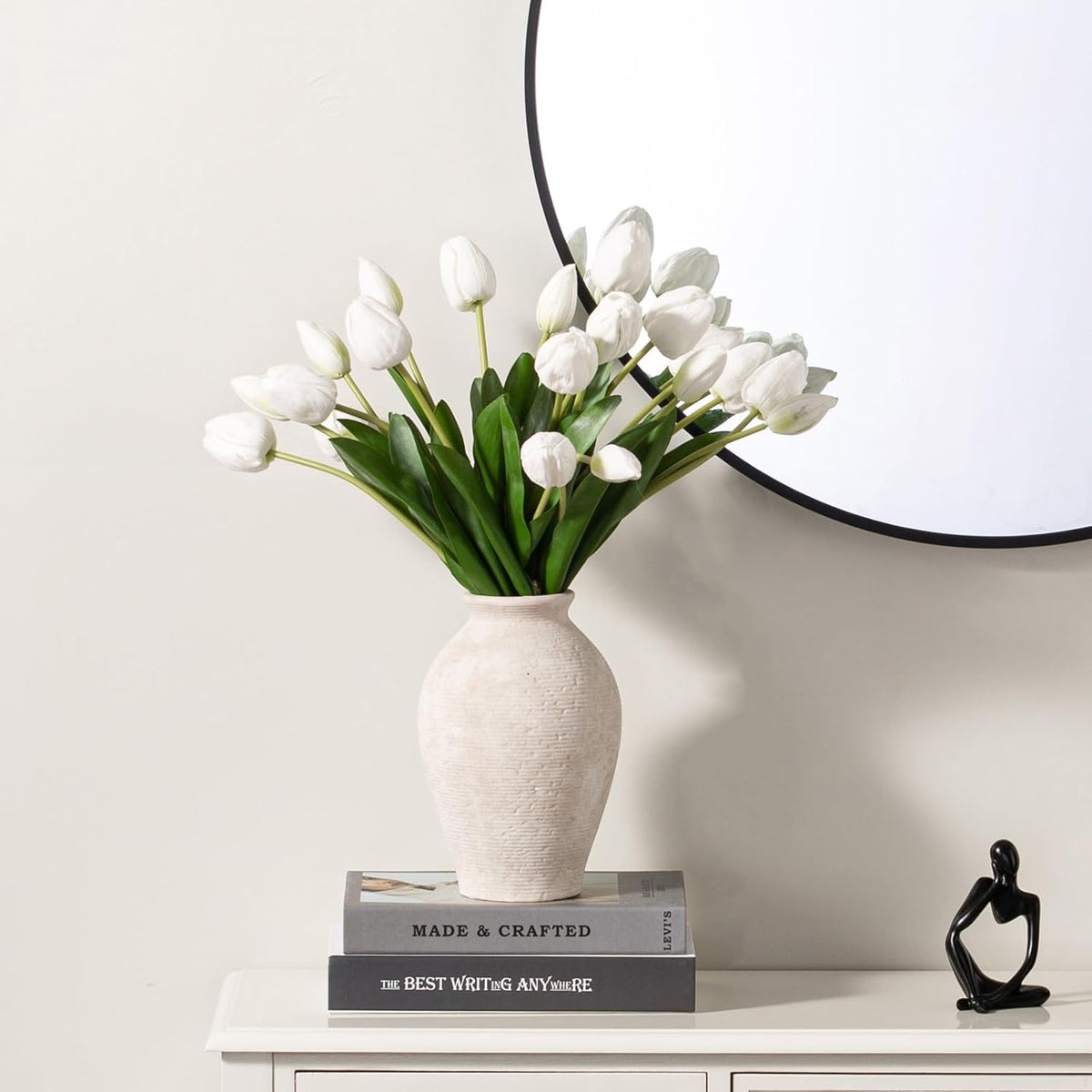 Ceramic Flower Vase Home Decor - Large Farmhouse Table Vases Rustic Vintage Living Room Kitchen