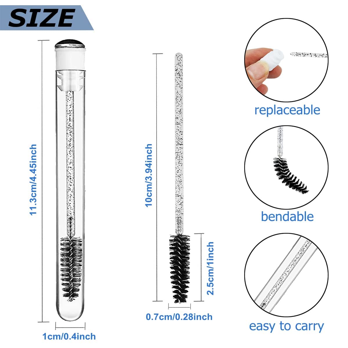 Mascara Wand Brushes Tubes Set-70 Pieces Disposable Eyelash Brushes Replacement with 20 Pieces