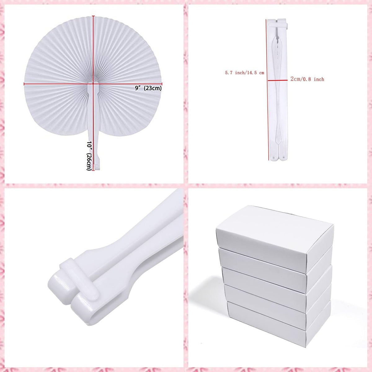 12 Pcs White Round Paper Folding Fans,Decorative Wedding Foldable Hand Handheld Fans Chinese and