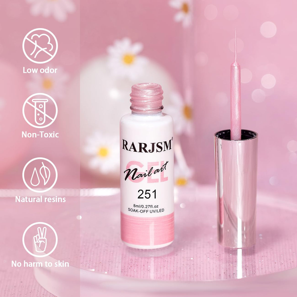 RARJSM Pearl Pink Nail Art Gel Liner Pearlescent Shell Glitter Swirl Effect Gel Nail Polish 8ml