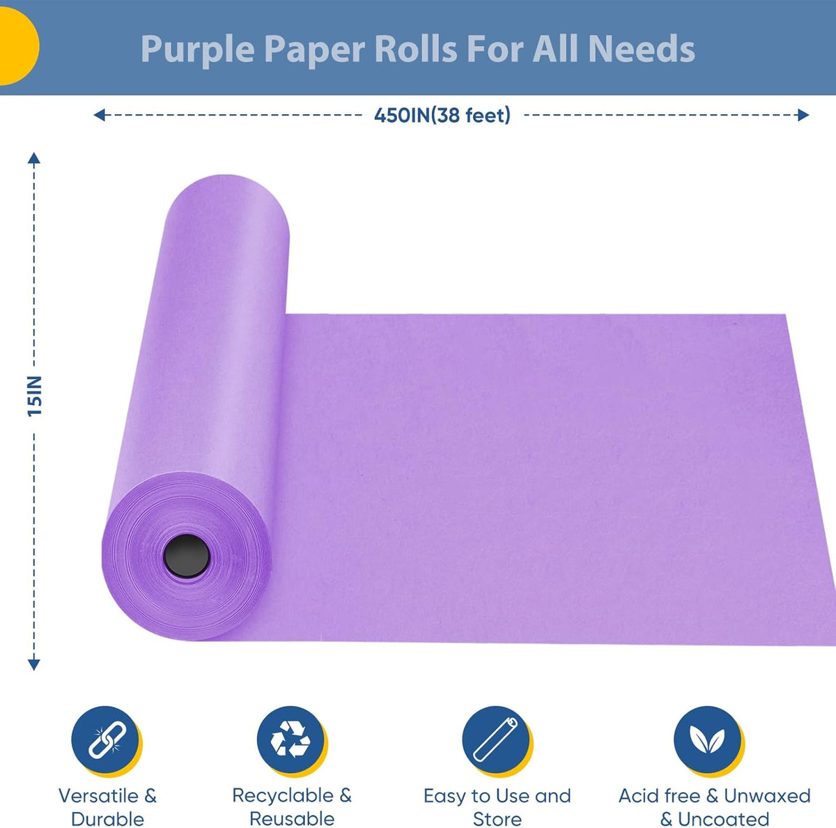 Purple Wrapping Paper, 15"x450" Art Craft Construction Bulletin Board Decorative Paper Roll for