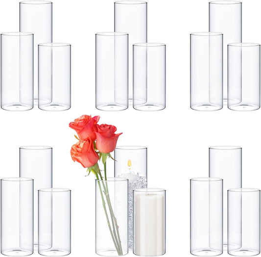 Sawysine 18 Pcs Glass Cylinder Vases 2.5''/2.95''/3.9'' Diameter Clear Flowers Vase Hurricane