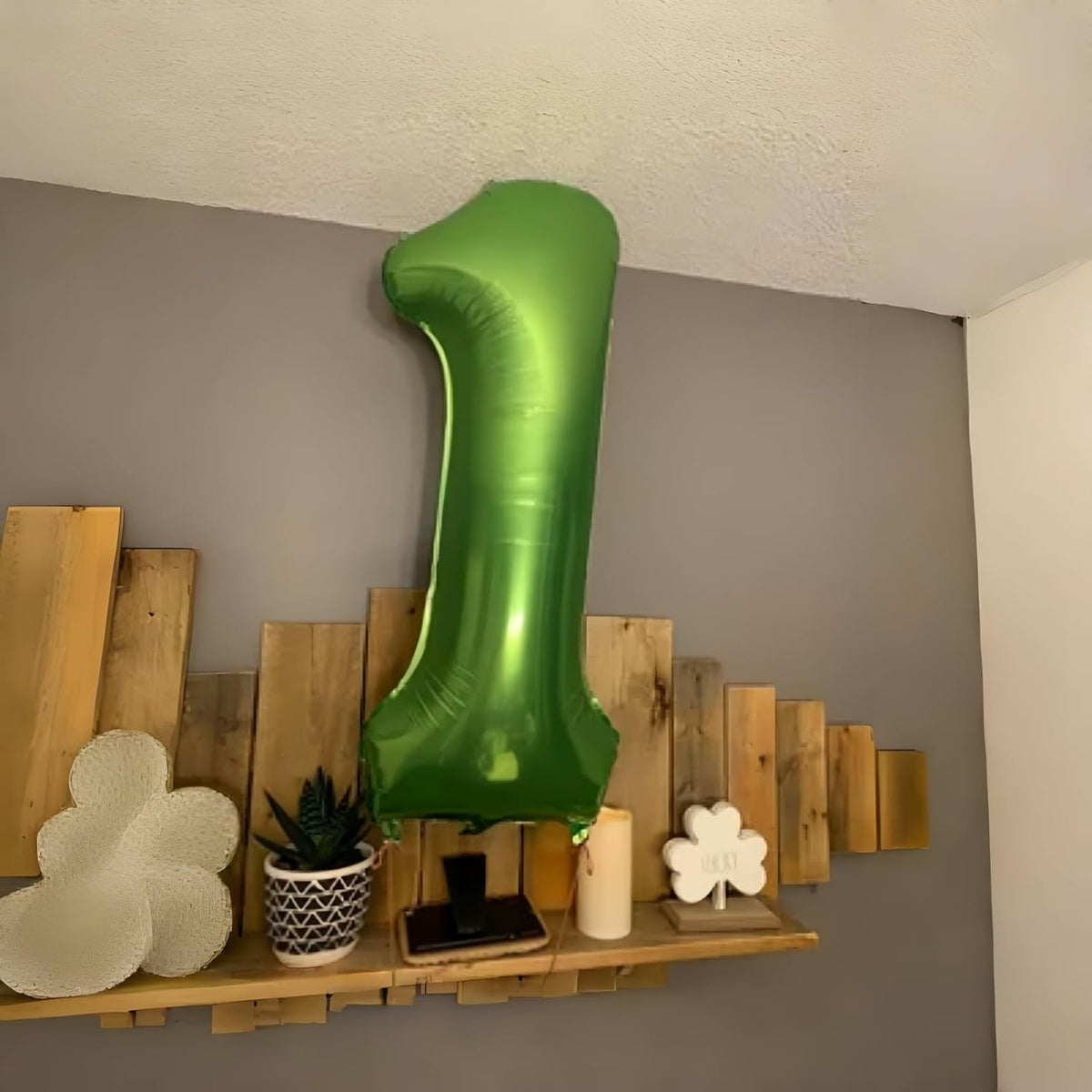 Green 4 Balloons, 40 Inch Large Foil Number Balloons Set 0-9, Self Inflate Digital 4 Helium Balloon