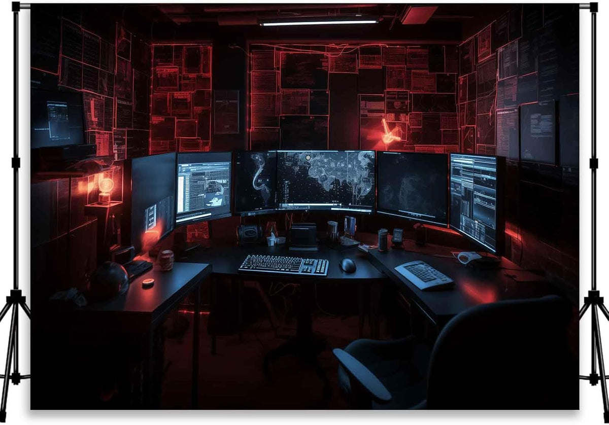 Computer Photo Backdrop Computers Hacker Room Background for Photography Party Room Decorations