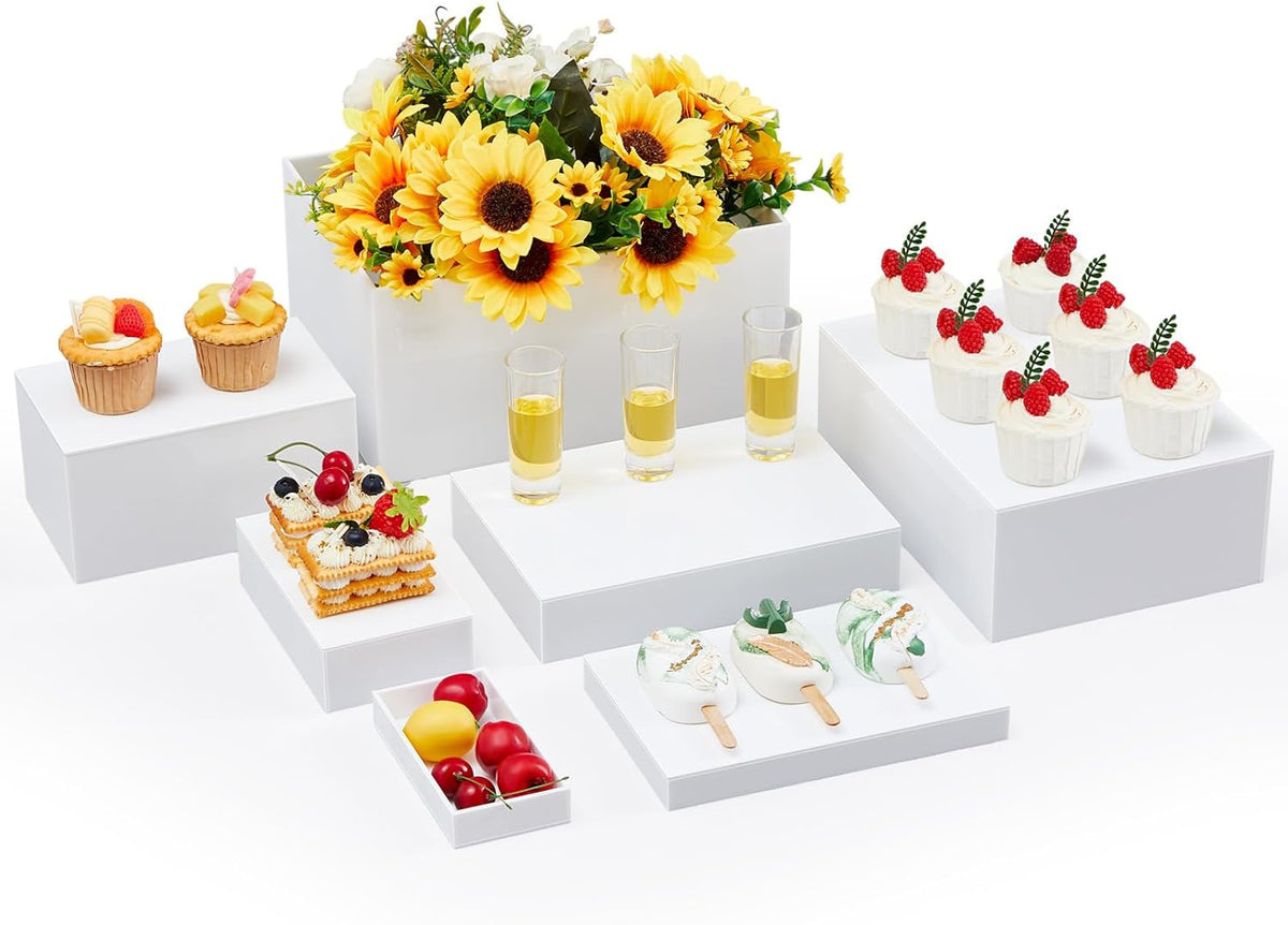 Leinuosen 7 Pcs Large Buffet Risers Set 6" to 12" Acrylic Display Box Catering Dessert Table Riser