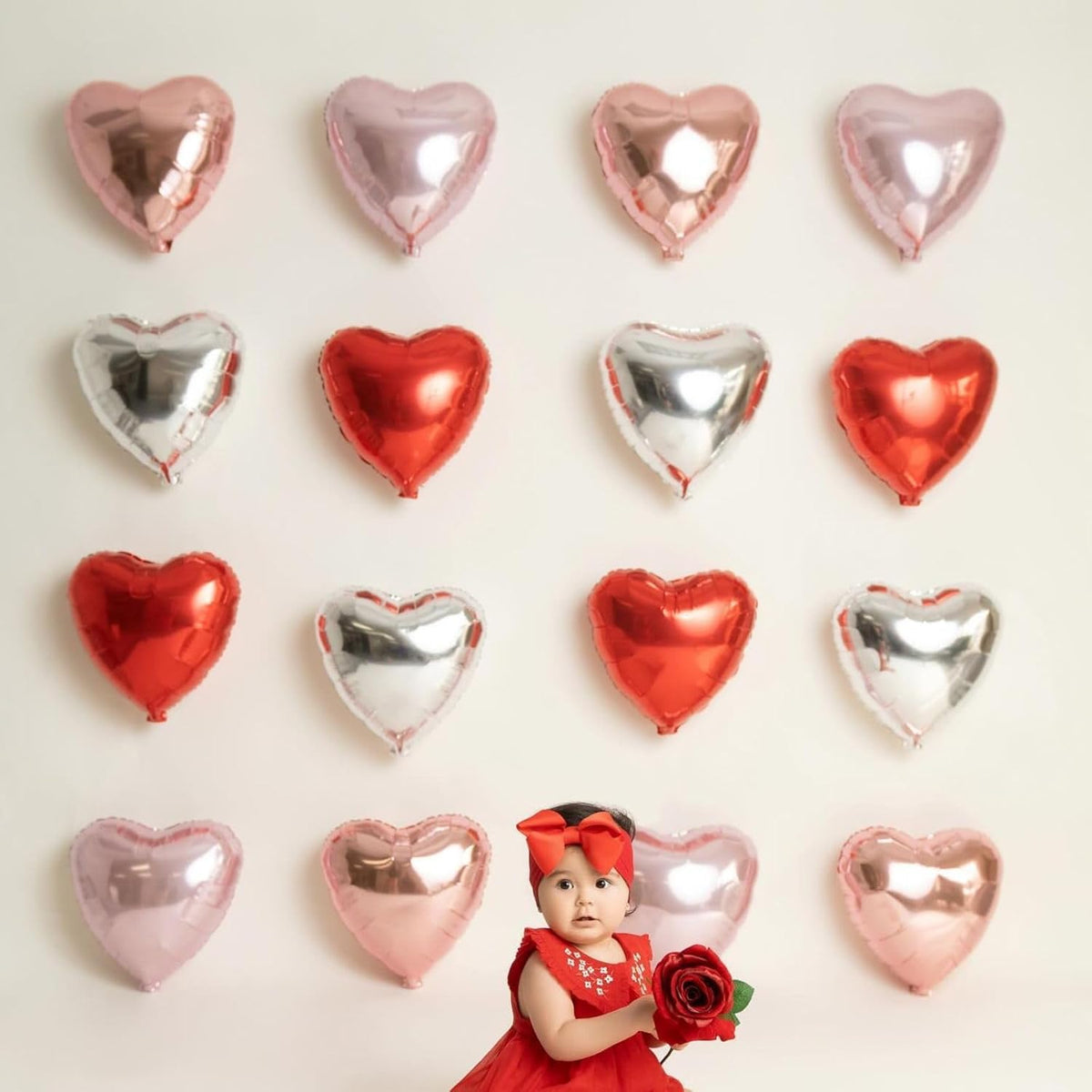 12 Pcs Heart Balloons, 18 inch Rose Gold Heart Shaped Balloons, Big Foil Helium Balloon, Love