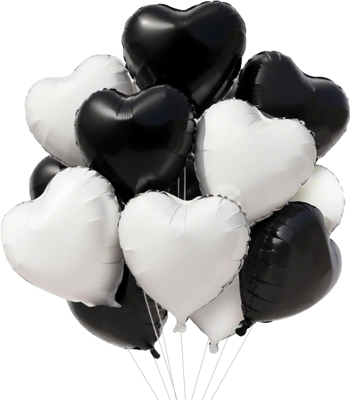 TONIFUL 15Pcs 18 Inch Black White Heart Balloons Valentine’s Day Heart Shape Foil Mylar Balloons