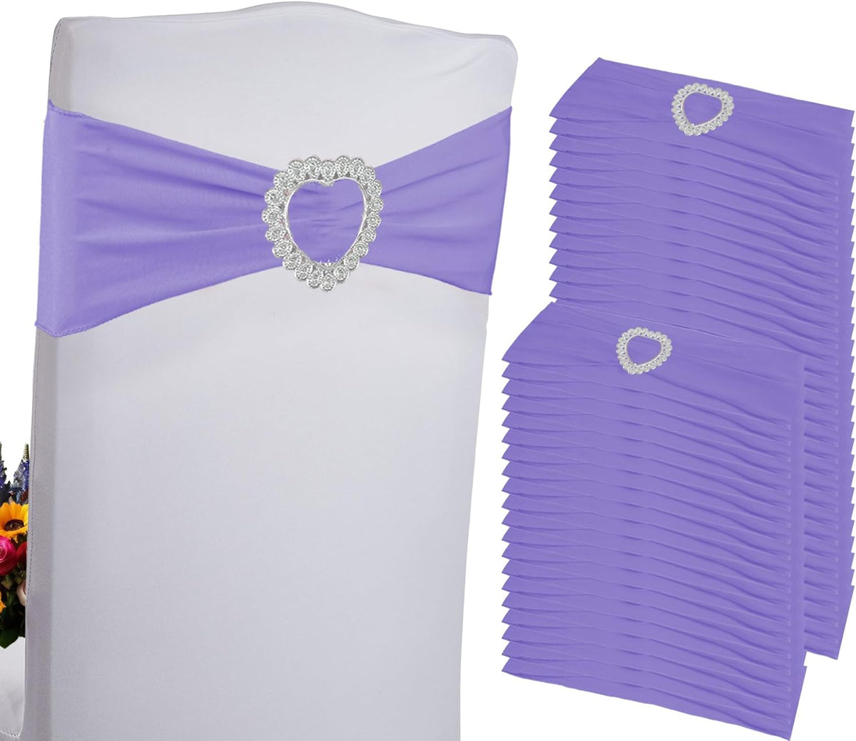 100PCS Spandex Chair Sashes Bows Universal Stretch Elastic Chair Cover Band Ties with Buckle Slider