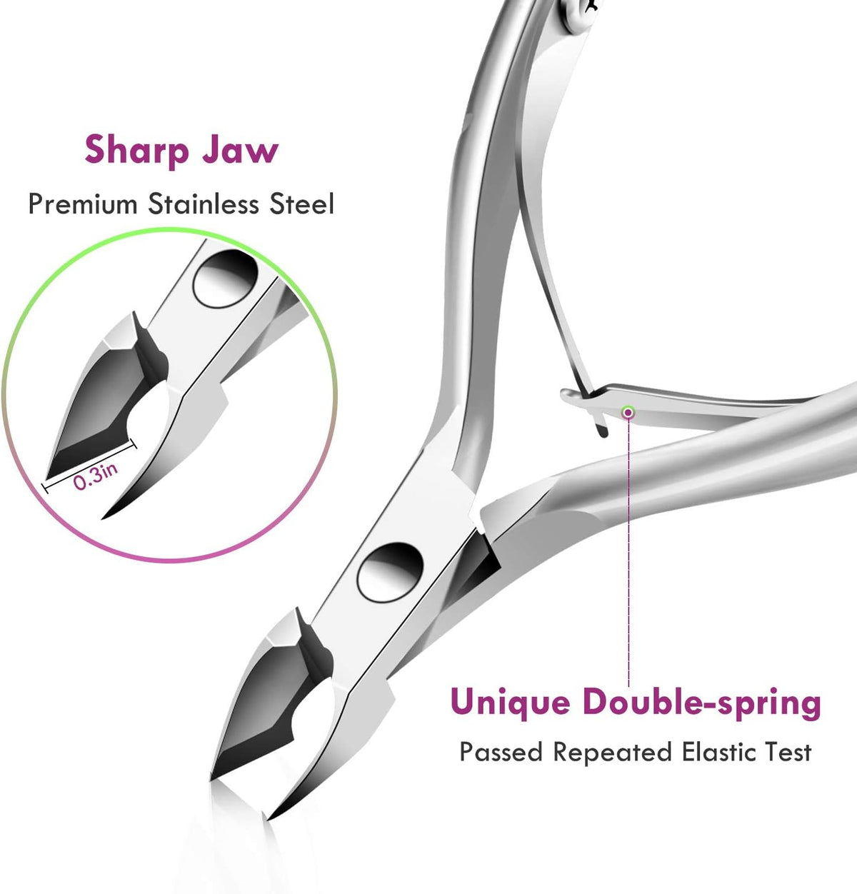 Cuticle Trimmer Cuticle Remover with Cuticle Pusher, XUNXMAS Professional Stainless Steel Durable