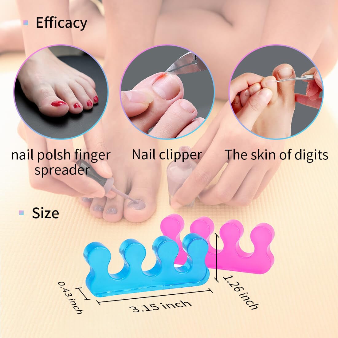 SUNFATT Toe Separators for Women,Toe Spacers for Women,Repeatable Washable Toe Separators,Toe