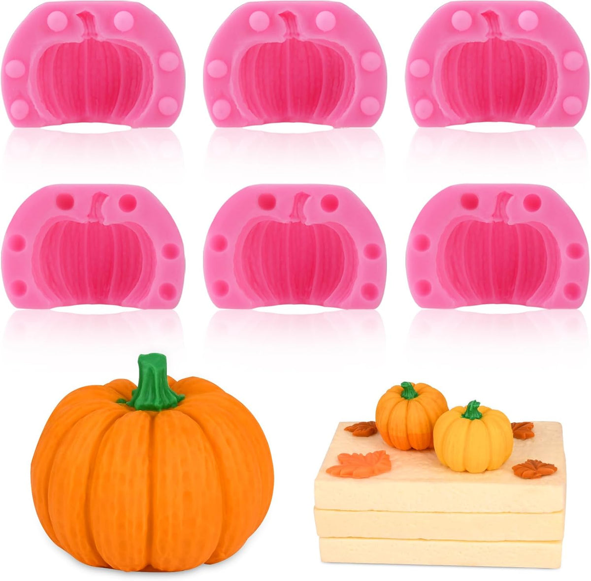 Actvty 3D Pumpkin Silicone Molds, 6 Pcs Half a Pumpkin Chocolate Candy Fondant Mold for Halloween