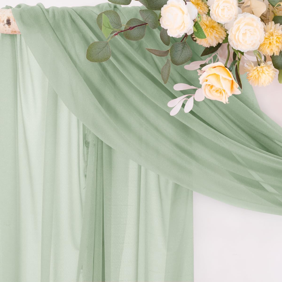 Socomi Sage Green Sheer Wedding Arch Draping Fabric 29" x 20Ft 2 Panels Outdoor Curtain Drapes