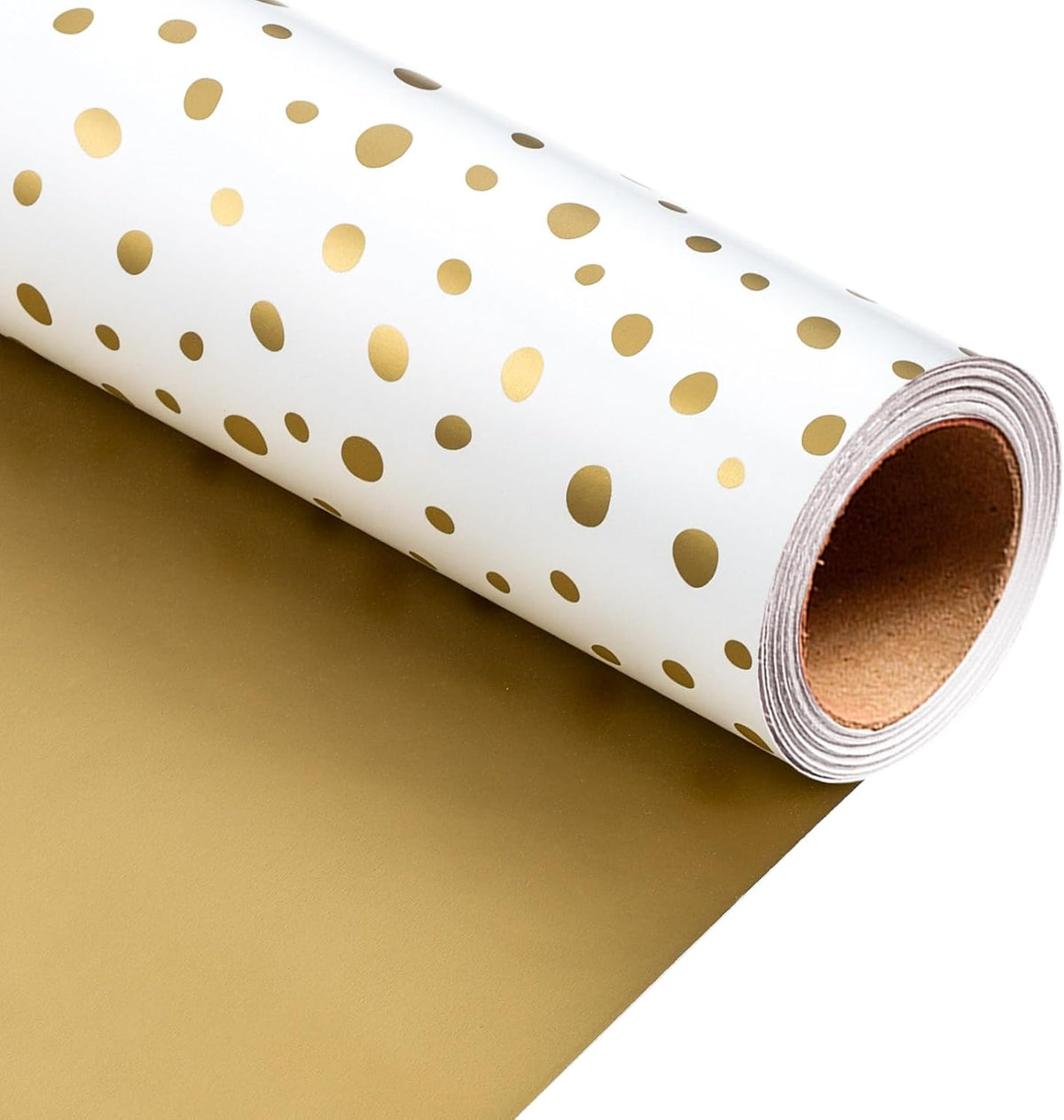 Burymento Golden Lrregular Wave Point Wrapping Paper, Reversible Gold Gift Wrap for Birthday