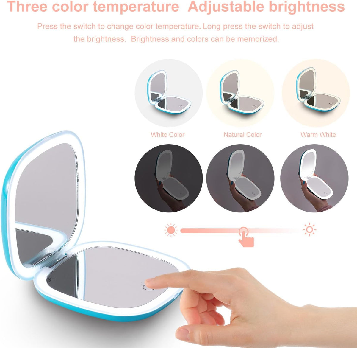Mocado Compact LED Travel Makeup Mirror - 4 Inches 1X/10X Magnification Travel Mirror with Light
