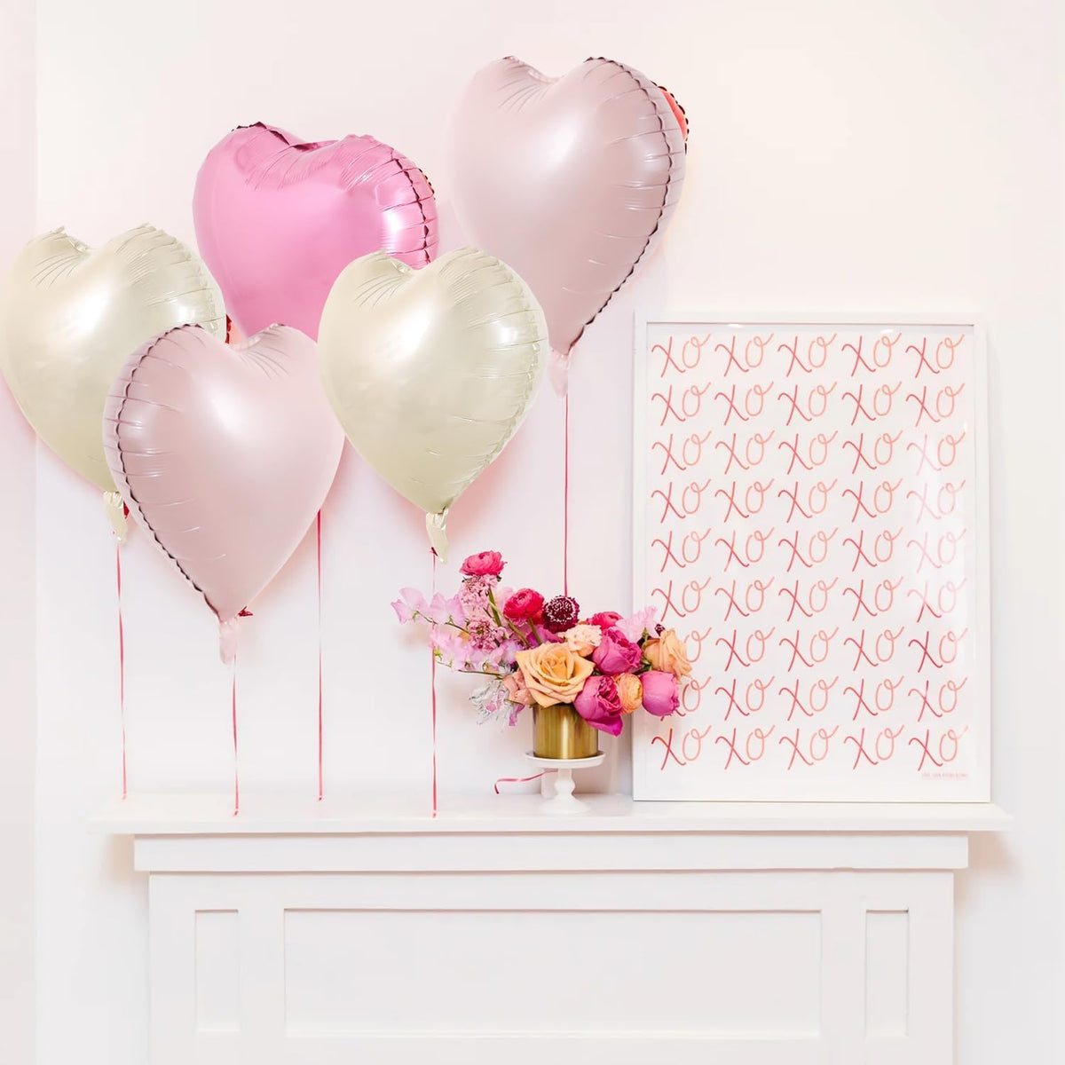 TONIFUL 30Pcs 18 Inch Heart Balloons Pastel Pink Cream White Pink Valentine’s Day Heart Shape Foil