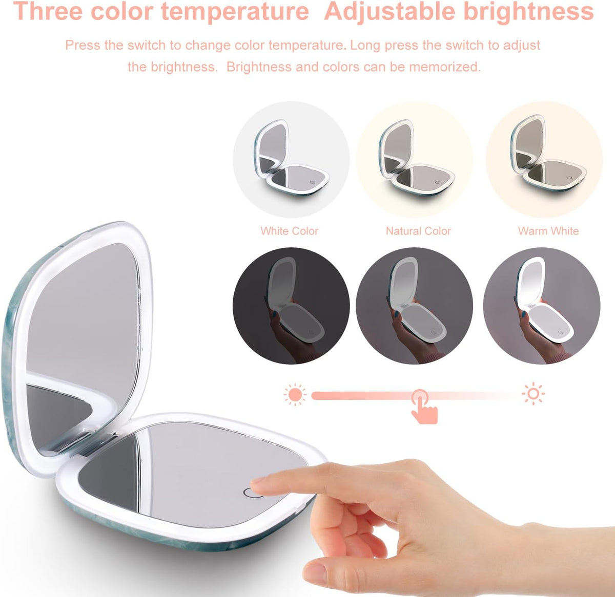Mocado Compact LED Travel Makeup Mirror - 4 Inches 1X/10X Magnification Travel Mirror with Light