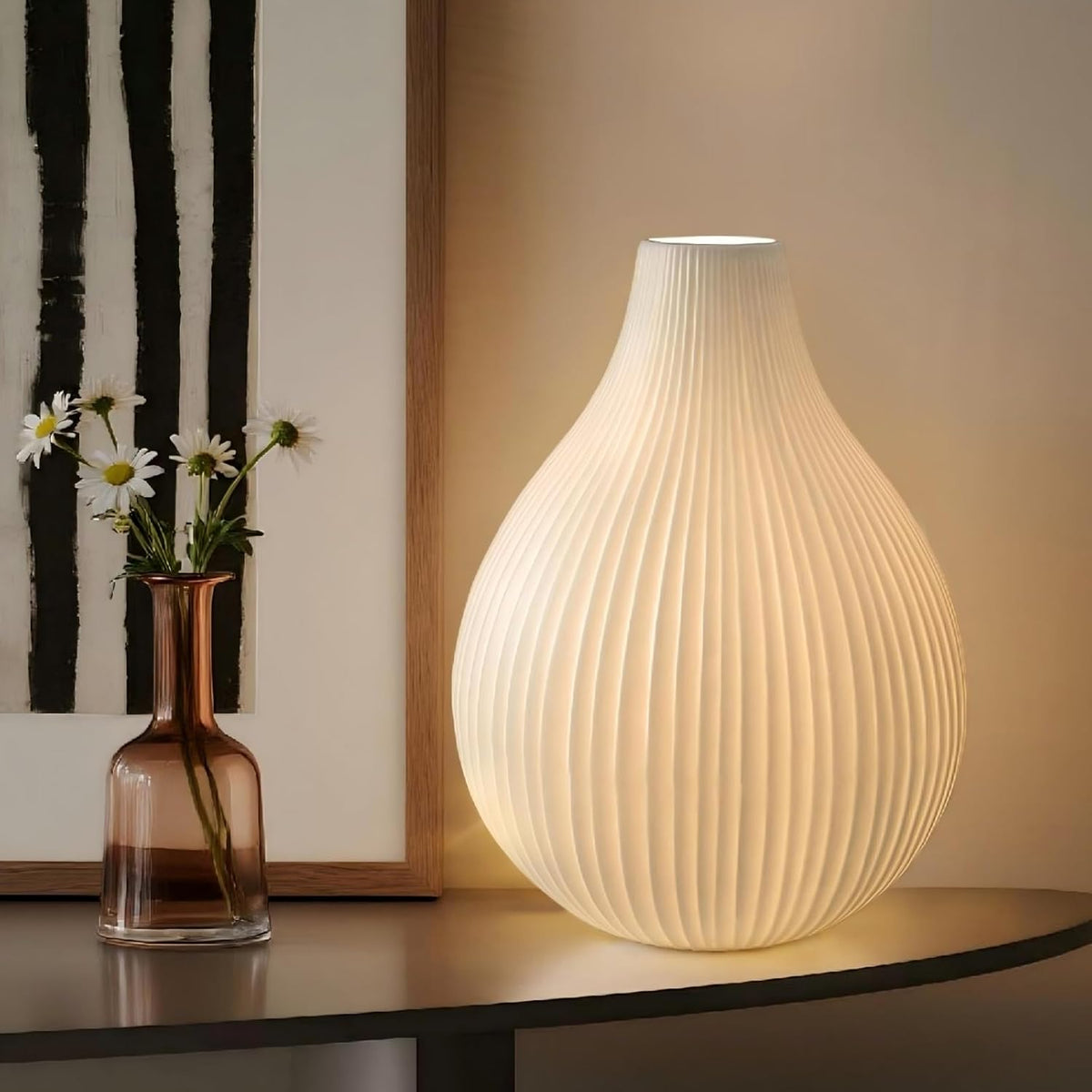 RONDURE 11.0" Modern Ceramic Table Lamp, Modern Bedside Lamps for Bedroom, Living Room and