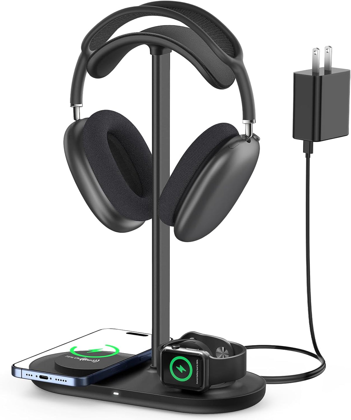 HiWe Universal Headphone Stand, Magnetic Wireless Charger for iPhones/AirPods/iWatch, Aluminum