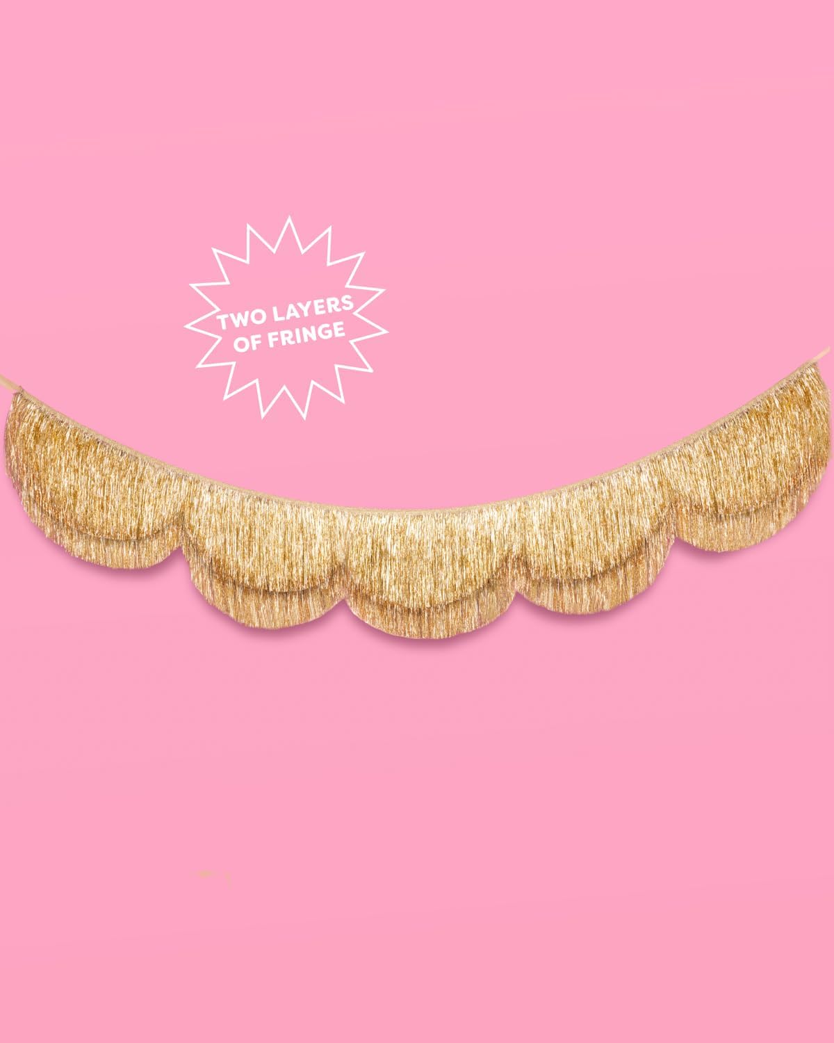 xo, Fetti Gold Scalloped Layered Fringe Banner - 5 Ft. | Bachelorette Party Decorations, Birthday