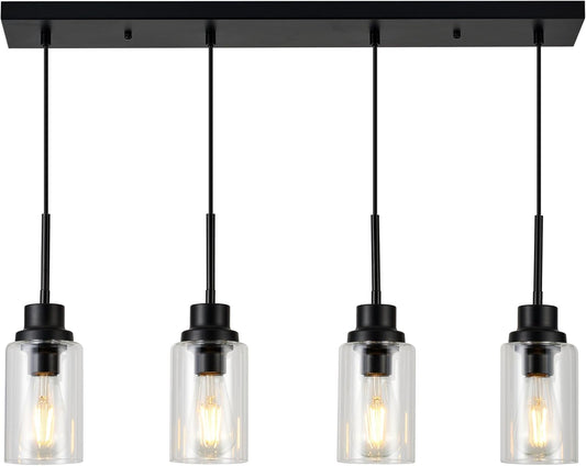 4-Lights Pendant Lighting for Kitchen Island in Black, Ceiling Light Fixtures with Adjustable
