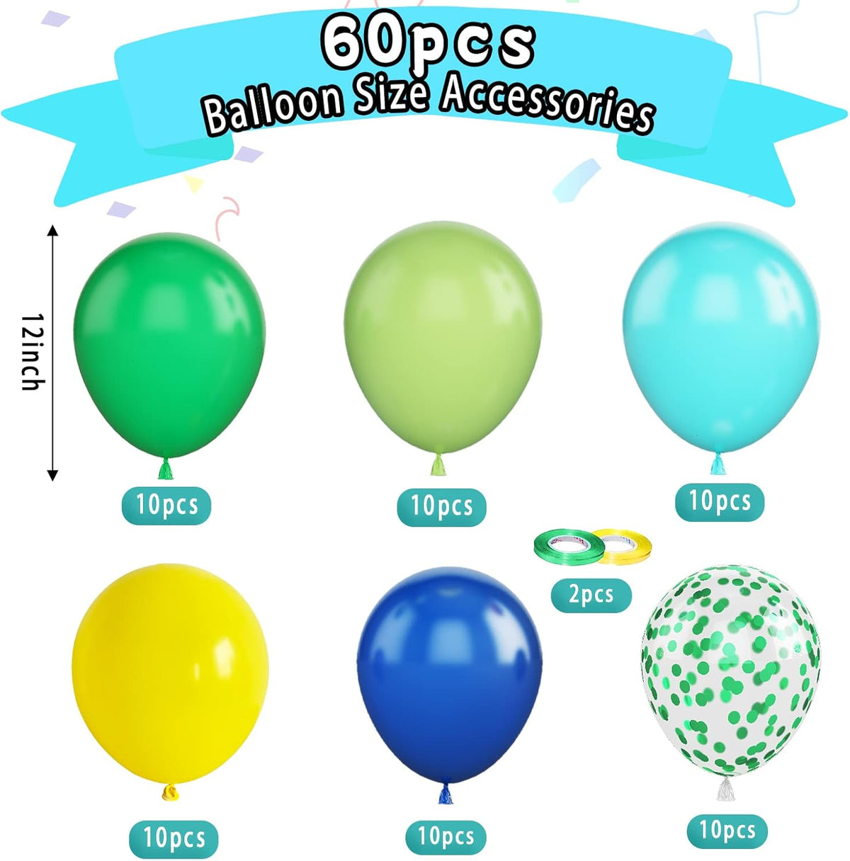 Paready Green and Blue Balloons, 60 Pcs 12 Inch Navy Teal Blue Dark Green Latex Balloons, Teal