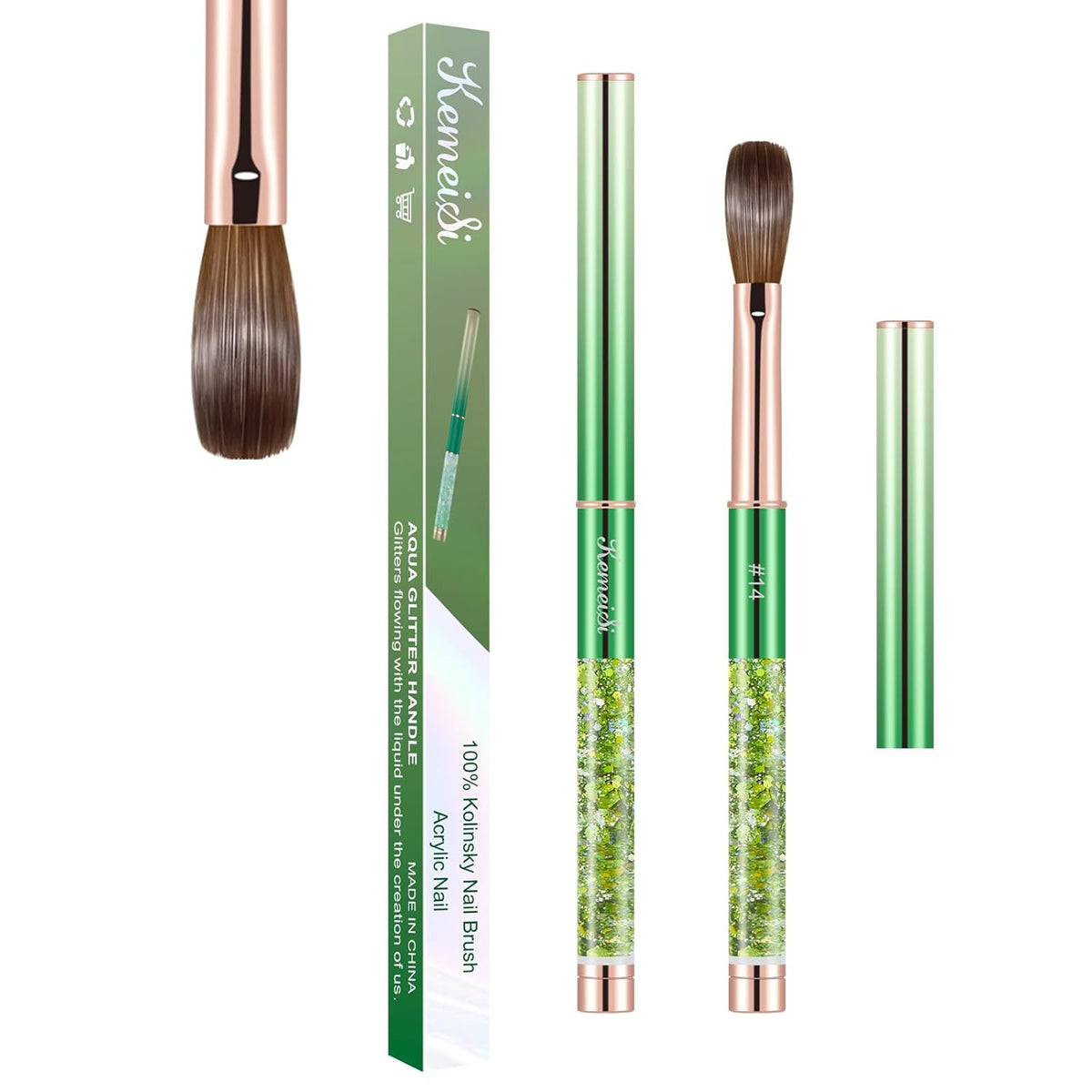 Acrylic Nail Brush Size #14, KEMEISI 100% Pure Kolinsky Nail Art Brushes Sturdy Handle Oval Shaped