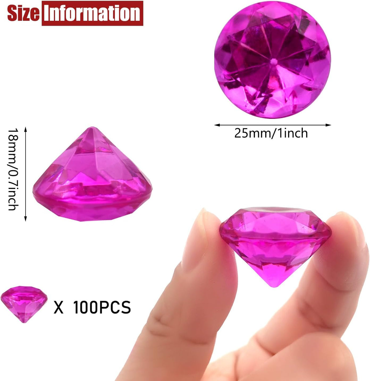 100 PCS Acrylic Diamond Gems, Rose Color Acrylic Diamonds Vase Filler 1 Inch Acrylic Gemstones Fake