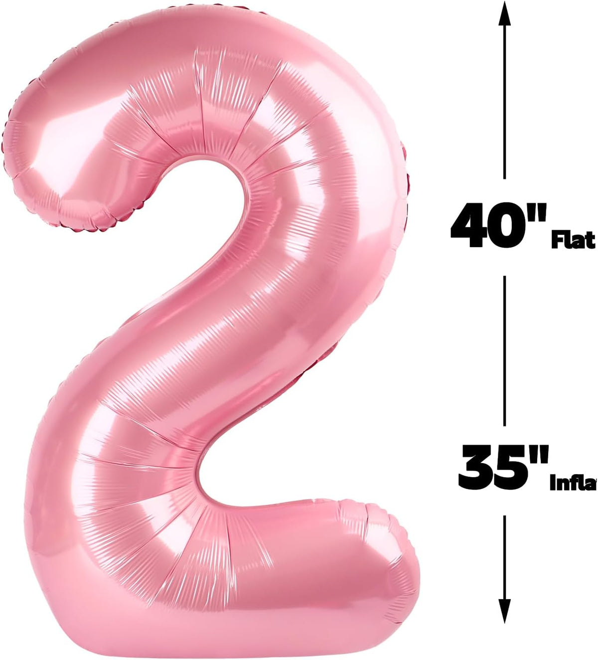 Big 40 Inch Pearlescent Pink 2 Number Balloon Birthday Decoration, Pearl Pink Number 2 Helium