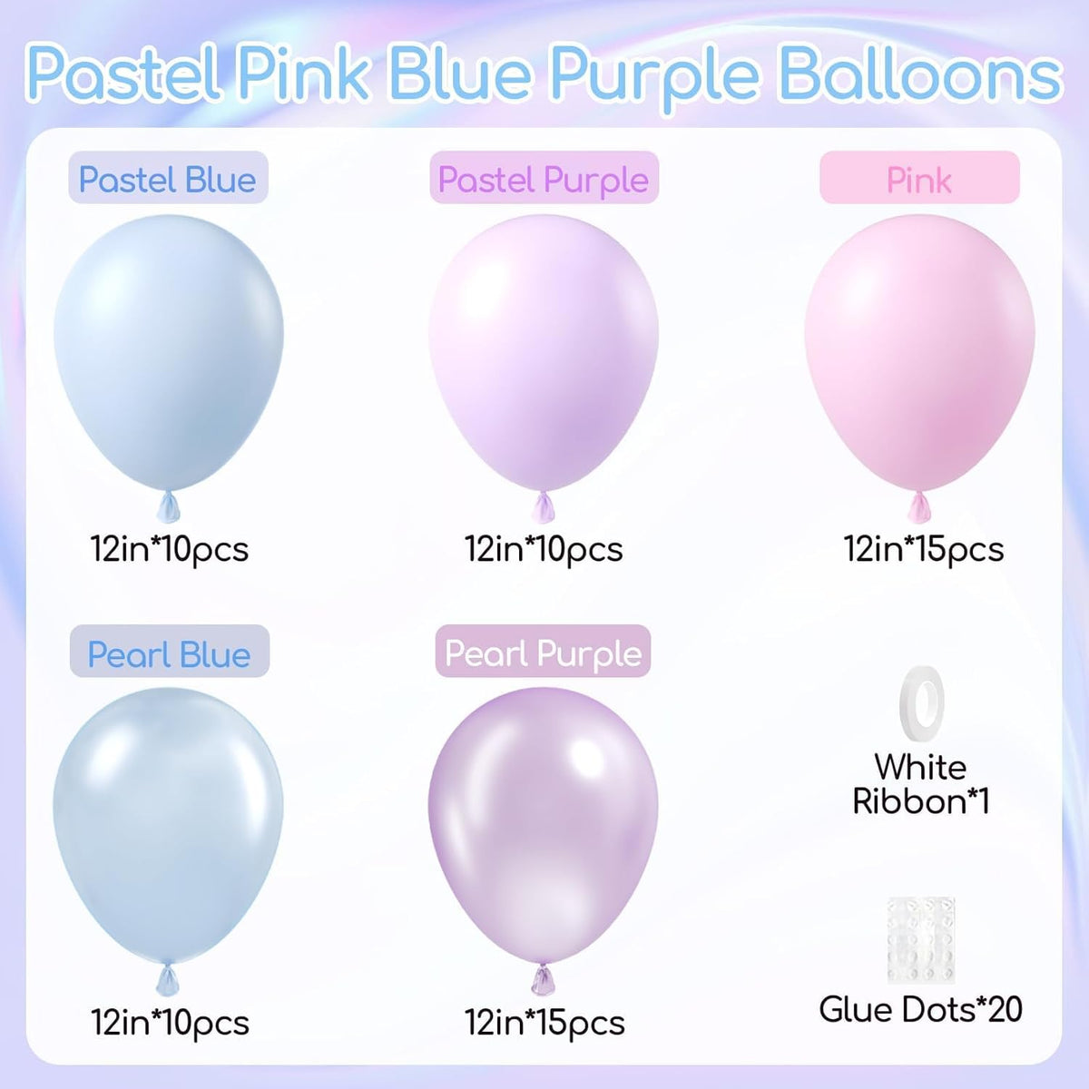 60pcs Pearl Pink and Blue Purple Balloons 12inch, Frozen Mermaid Balloons with Pastel Balloon for