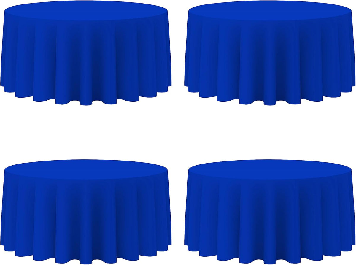 BRILLMAX 4 Pack Royal Blue Round Tablecloths 132 Inch - Circle Bulk Linen Polyester Fabric Washable