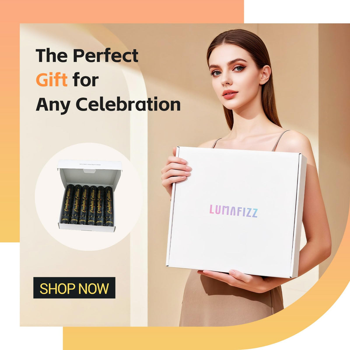12in Confetti Poppers 6pk, LUMAFIZZ Champagne Gold Party Poppers
