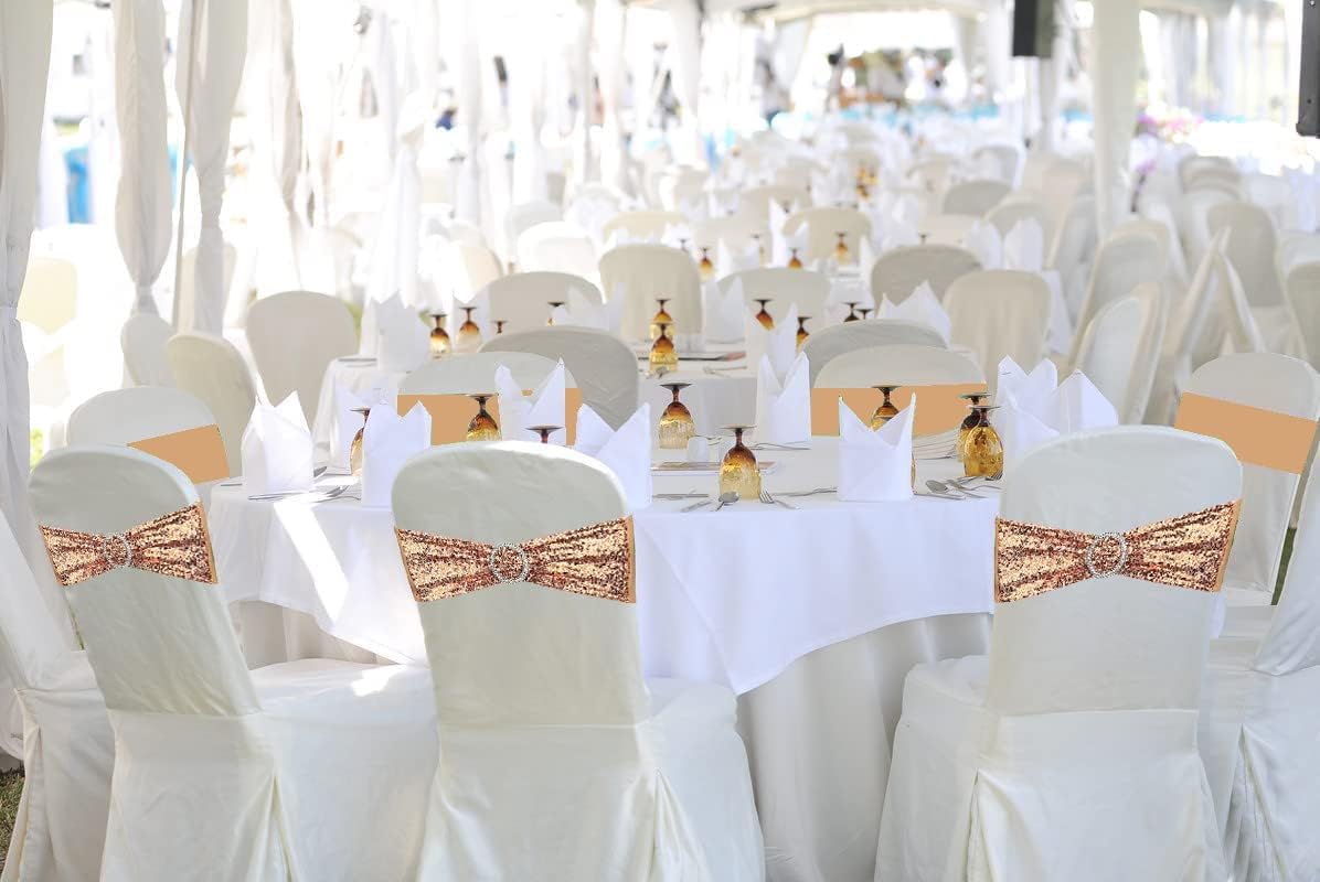 10 Pcs Sequin Chair Sashes Stretch Chair Bands Spandex Polyester Bows for Party Hotel Wedding