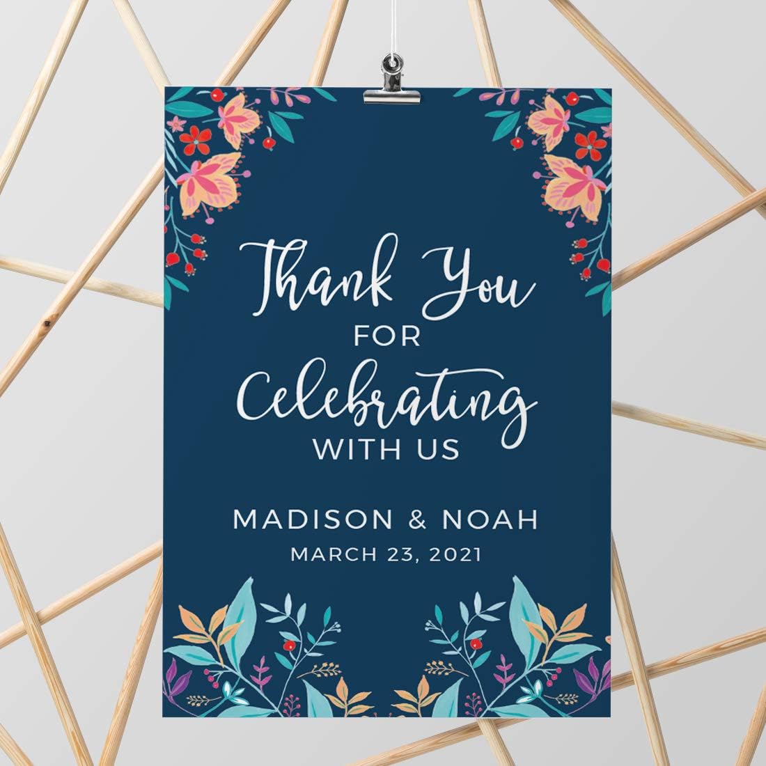 Andaz Press Personalized Extra Large Wedding Easel Board Party Sign, 12x18-inch, Vintage Bohemian