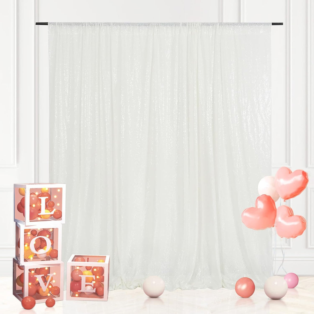 Eternal Beauty White Sequin Backdrop, 8x10 Ft Glitter Background Curtains for Christmas Shimmer