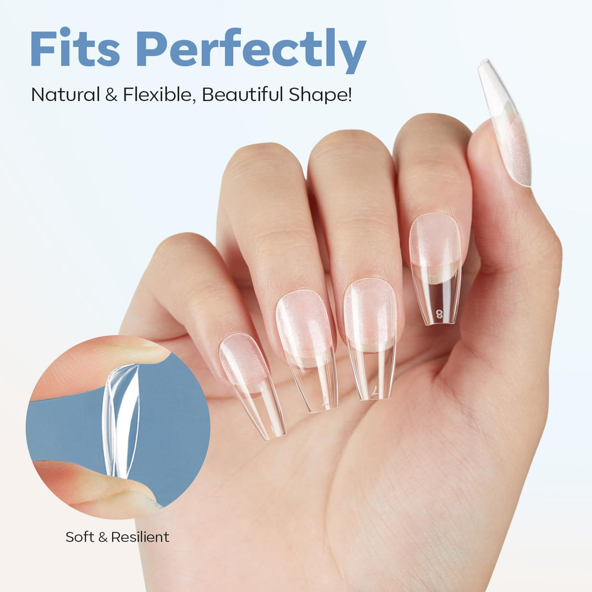 modelones Medium Coffin Nail Tips, Pre-shaped Soft Gel Tips Fake Nails False Acrylic Clear Full
