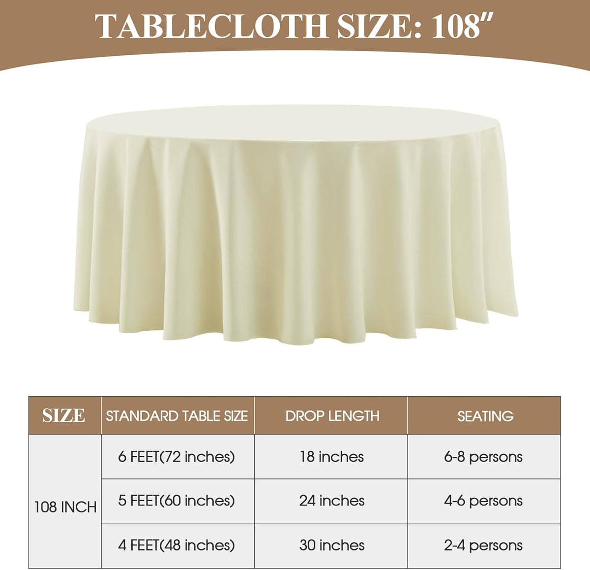 Round Tablecloth 2 Pack 108 Inch Ivory Tablecloths Washable Decorative Linen Polyester Table