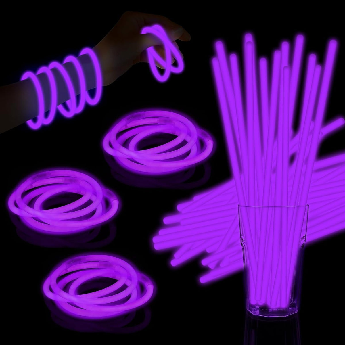 60 Pack 8” Purple Glow Sticks Bulk with 60 Connectors Neon Glow In The Dark Party favors Supplies