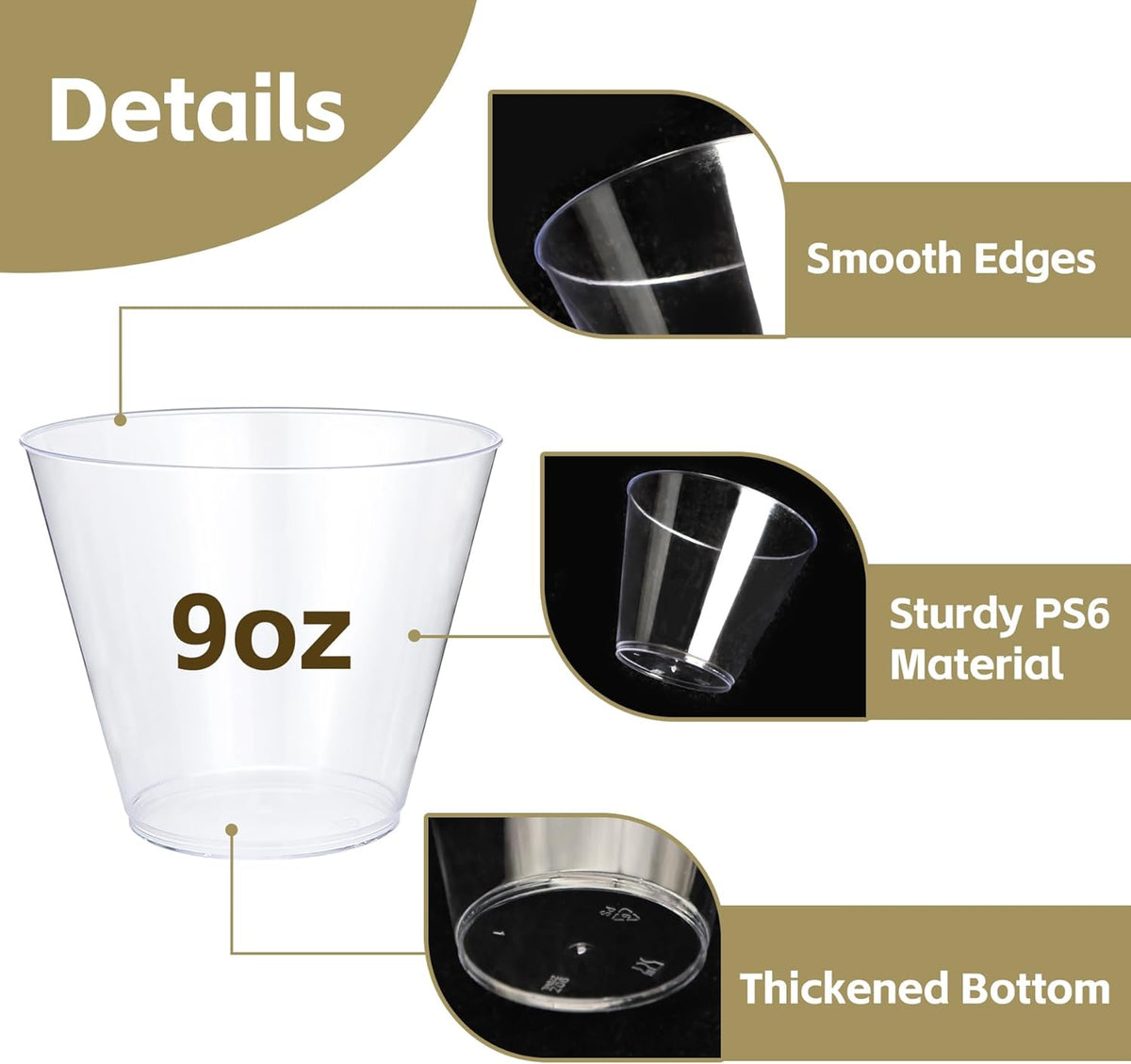 100Counts 9 OZ. Disposable Cups Old fashioned Party Tumblers, 9 Ounce Squat Cups Clear Hard Plastic