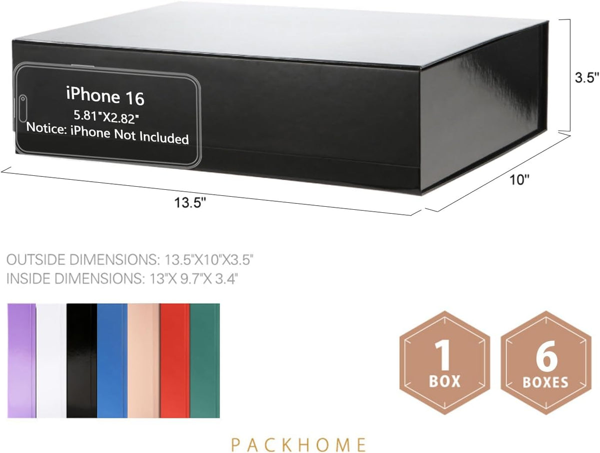 PACKHOME 6 Large Gift Boxes 13.5x10x3.5 Inches, Sturdy Shirt Boxes with Magnetic Lids for Multiple