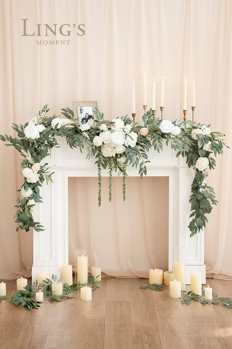 Ling's Moment 9FT Spring Flower Garland for Backdrop Decorations - Wedding Arch Flowers, Eucalyptus