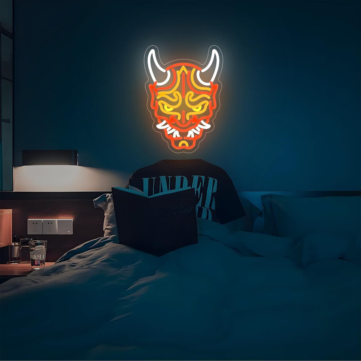 Prajna Mask Neon Signs Hannya Mask Neon Sign Led Neon Signs for Wall Decor Tattoo Neon Sign for