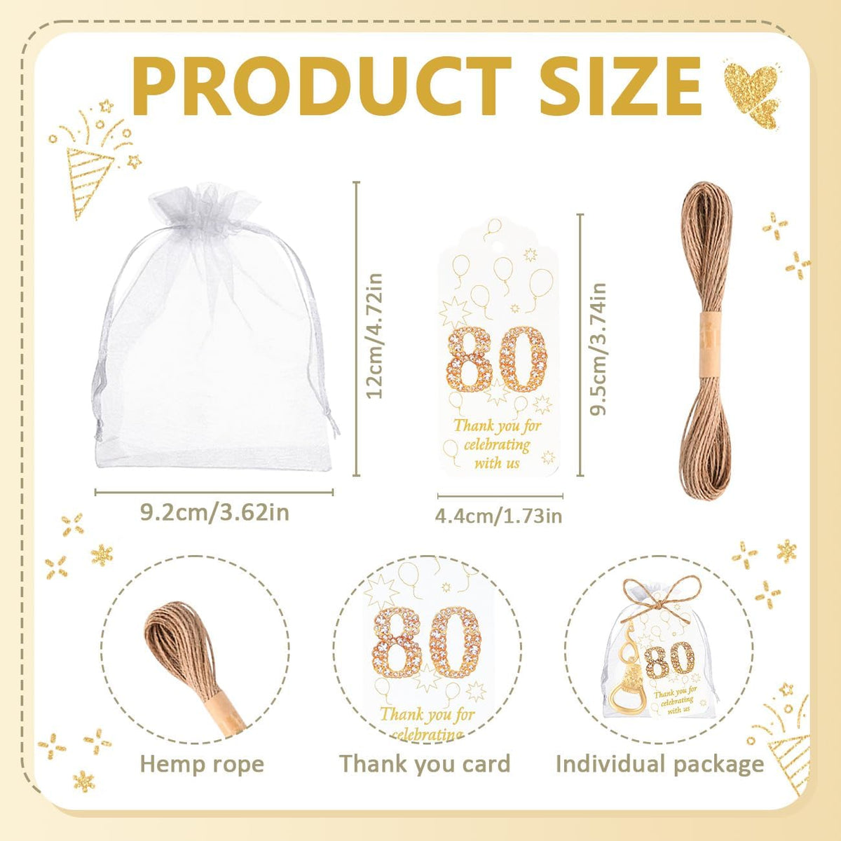 50Pcs 80th Birthday Bottle Opener Set 80th Birthday Party Favors 80th Golden Bottle Openers