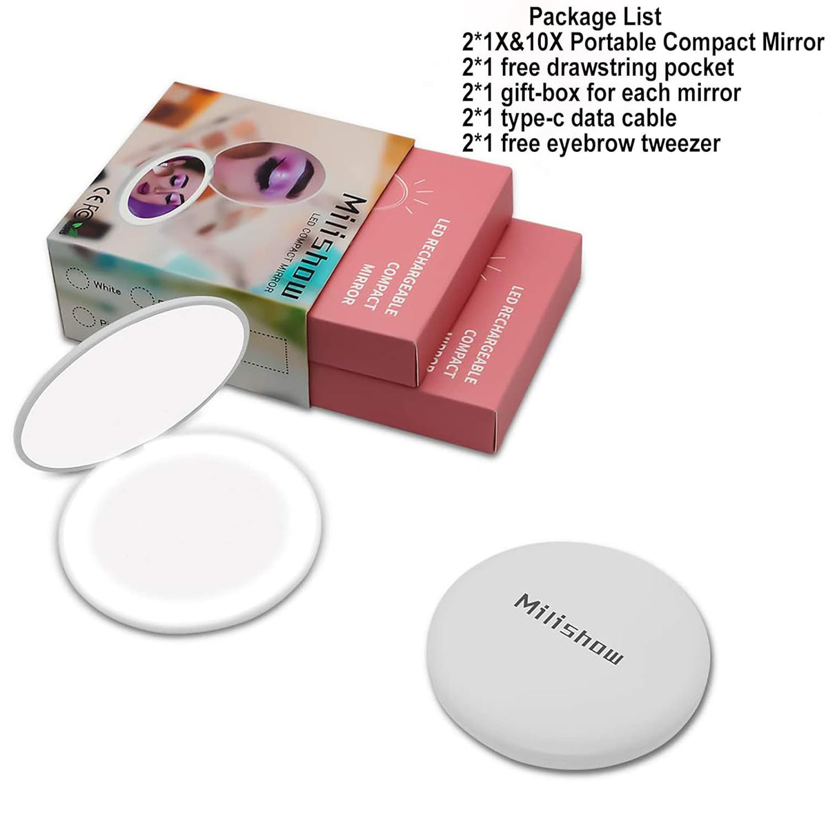 Compact Mirror with LED Light,1x/10x Magnifying Rechargeable Mirror,3.5in, Dimmable Travel Mirror