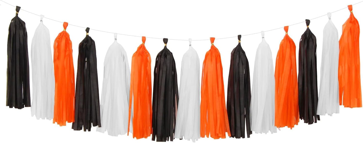 Black-White Orange Halloween Party-Decorations Tassel-Garland - 15pcs Graduation 2025 Supplies