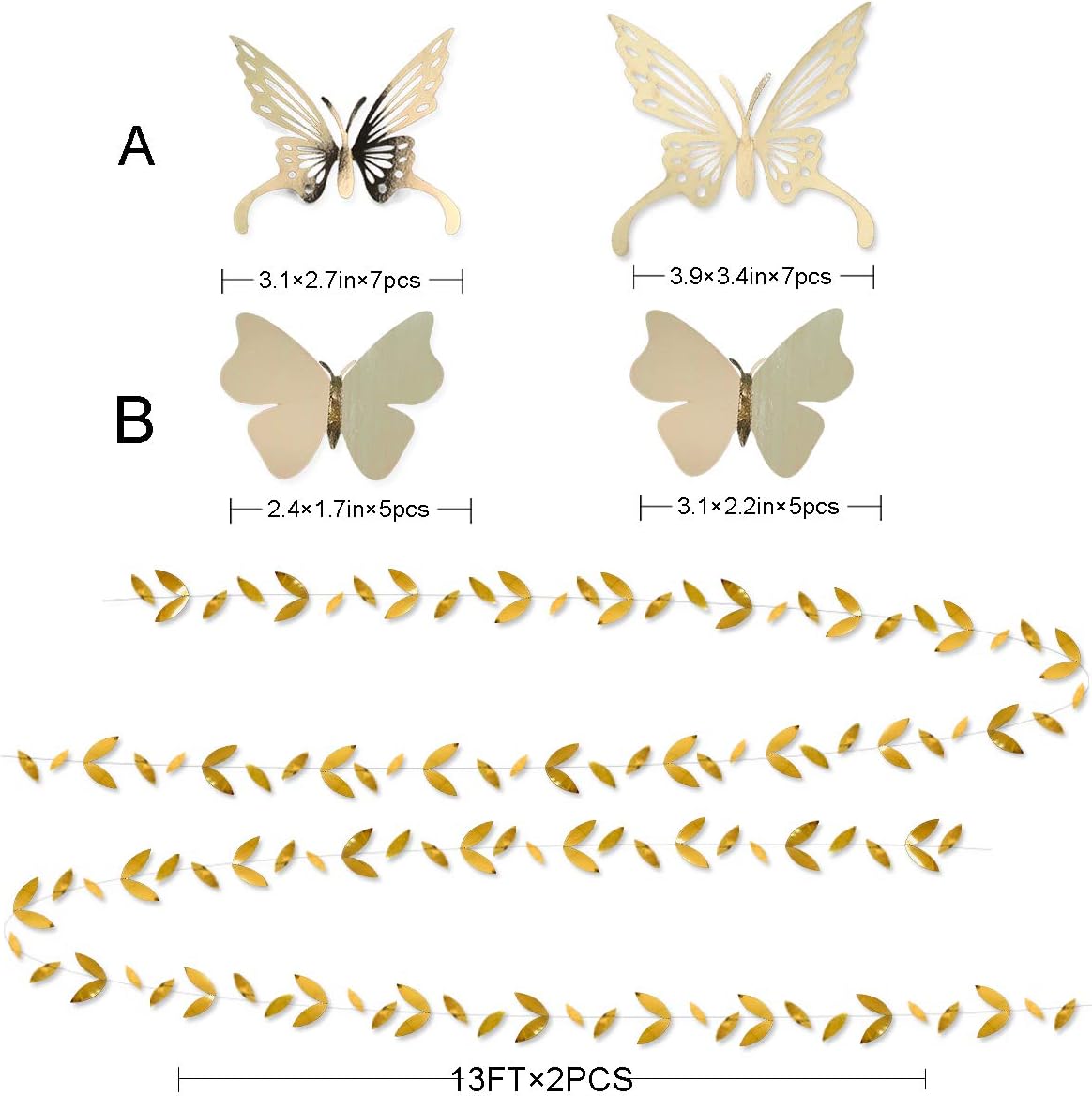 White and Gold Party Decoration Kit Lanterns Flowers Pom Pom with Gold 3D Butterfly Stickers and