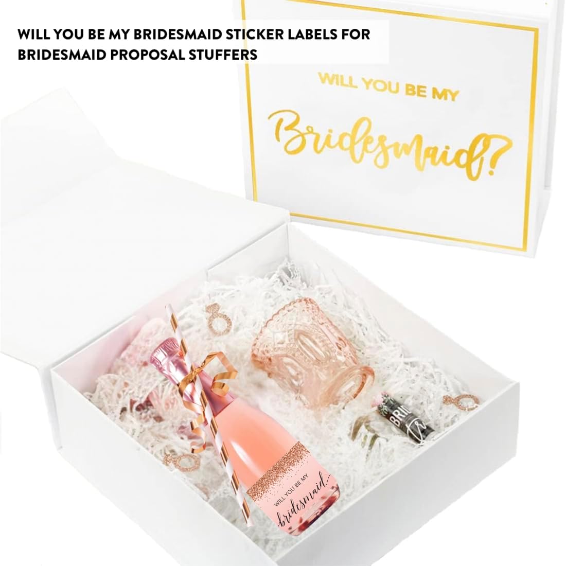 Andaz Press Mini Champagne Wine Bottle Proposal Labels - Will You Be My Bridesmaid? Matron Maid of