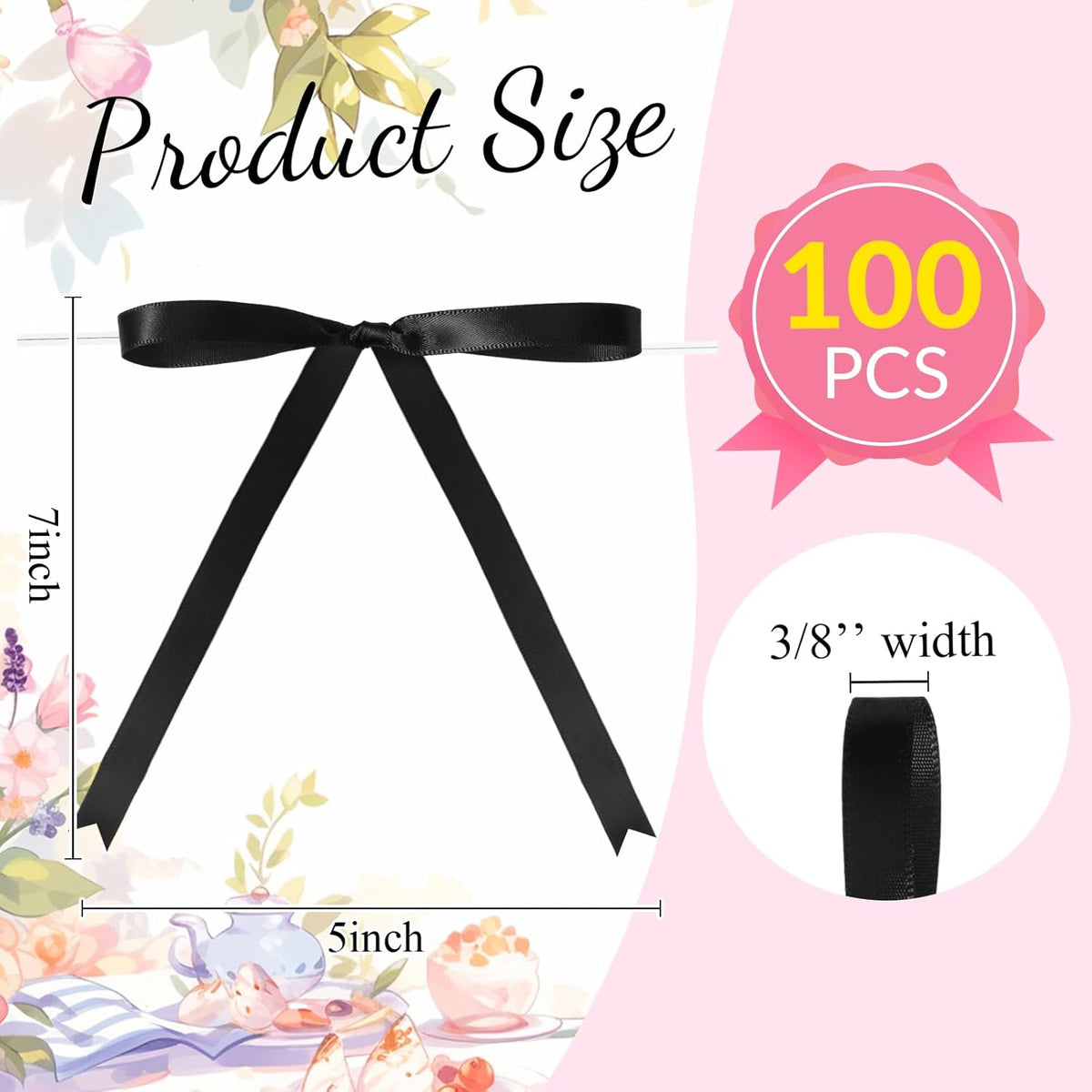 Riceshoot 100 Pcs Twist Tie Bows Bulk 5x7 Inch Satin Ribbon Bows for Gift Wrapping Cake Treat Bags