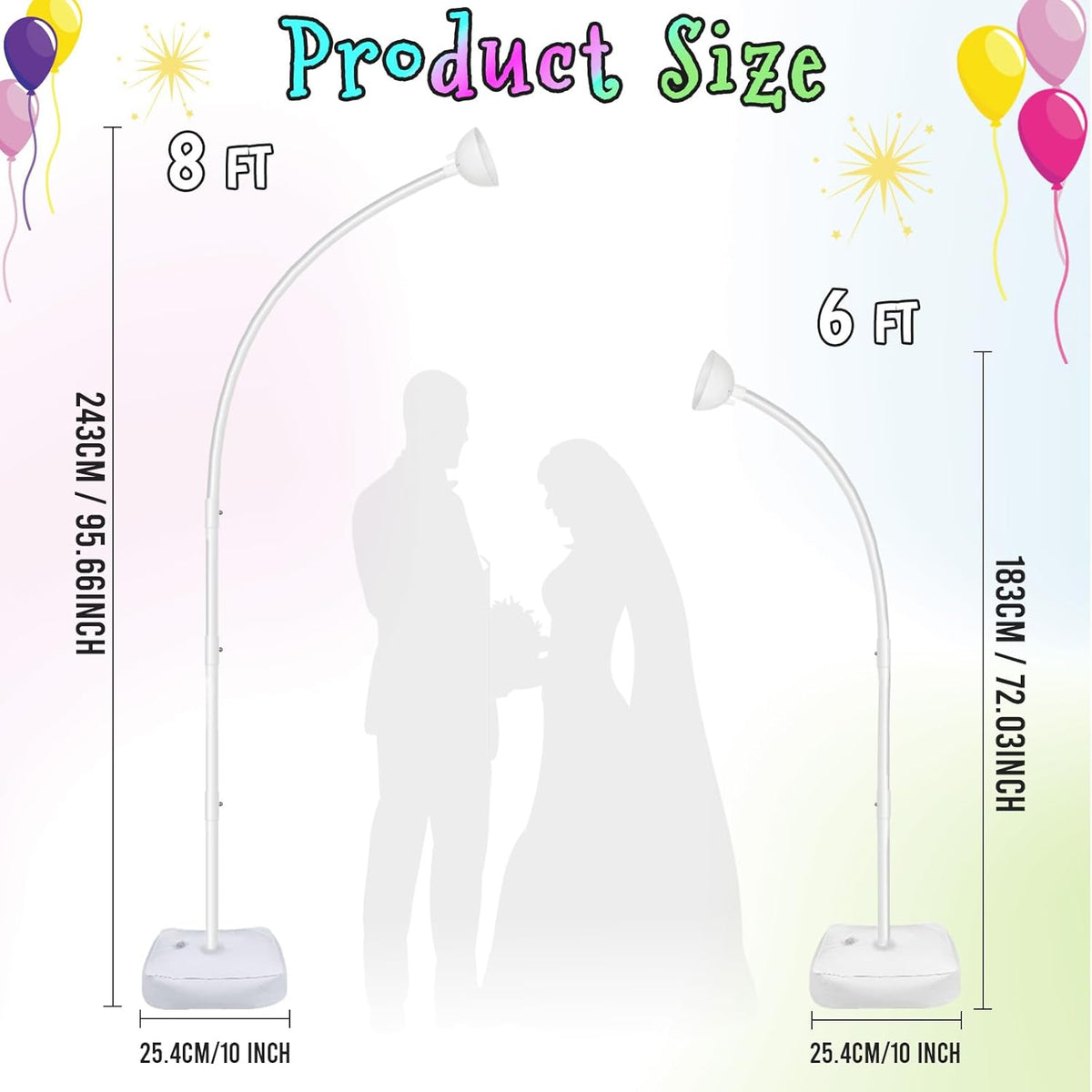 AerWo Lighted Balloon Arch Kit 8.2FT & 6FT, Free Bending Top Half Balloon Arch Stand with Base