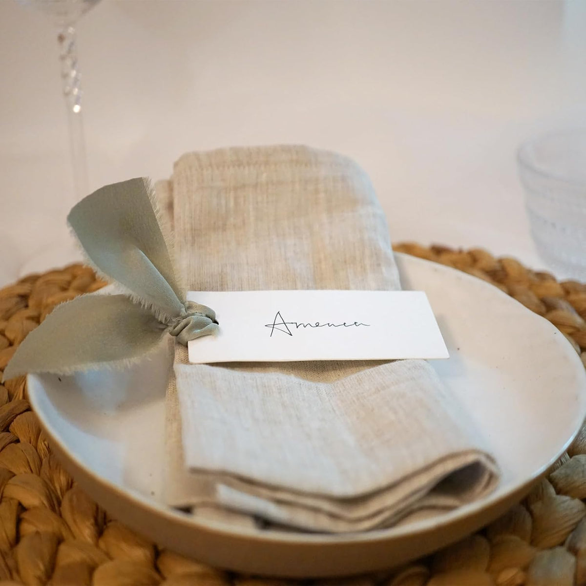 40 Pcs Place Cards for Table Setting - 3.94"X1.57" Table Name Cards with Dusty Green Ribbon Name